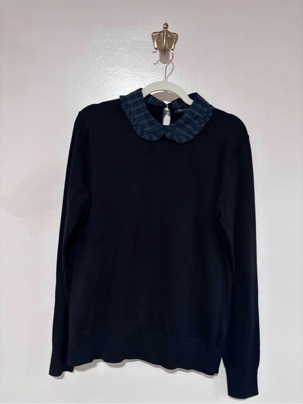 Brooks Brothers Sweater with Removable Ruffled Plaid Collar Collegiate Preppy M